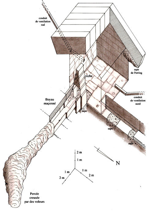 План камеры Царицы в пирамиде Хеопса с раскопом в нише.
