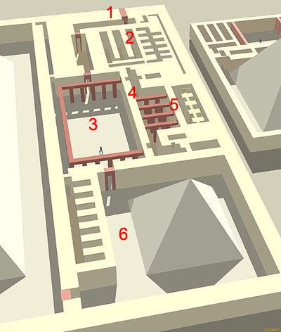 Реконструкция планировки помещений заупокойного храма комплекса Усеркафа.