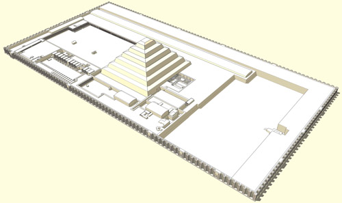 Реконструкция погребального комплекса. Пирамида фараона Джосера. Саккара.